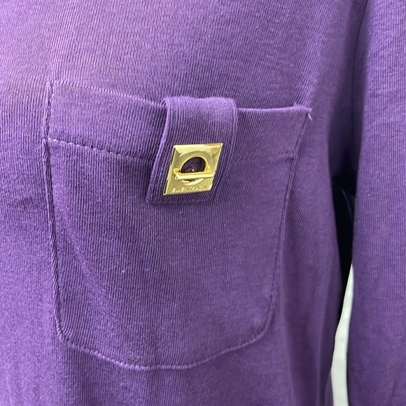 Ellen Tracy purple long sleeve tee with gold metal embellishments, size L, NWT - Picture 2 of 8